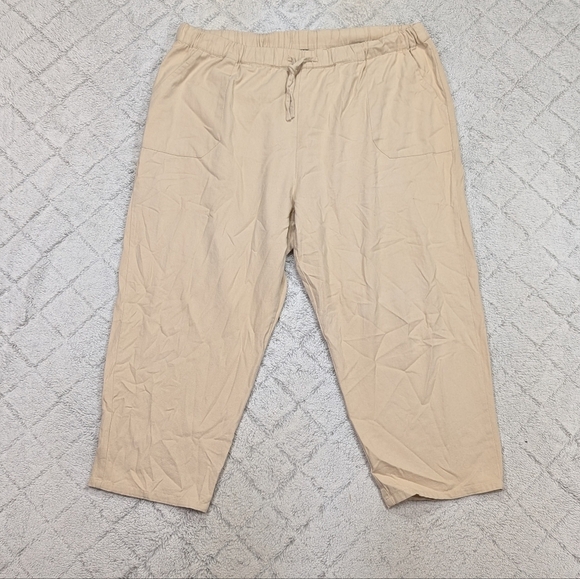 Able Pants Womens 1X Beige Pull On Cotton Twill Stretch Taper Casual Crop - Picture 1 of 8